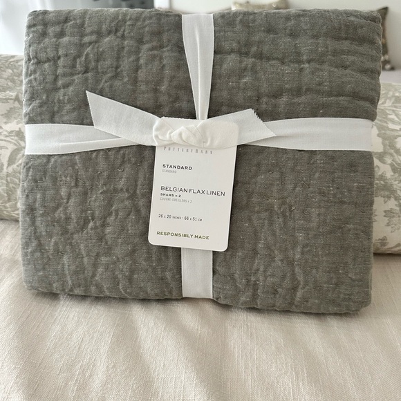 Pottery Barn Belgian Flax Linen Pillowcase - cypress green. SKU 8734335 - Picture 1 of 4